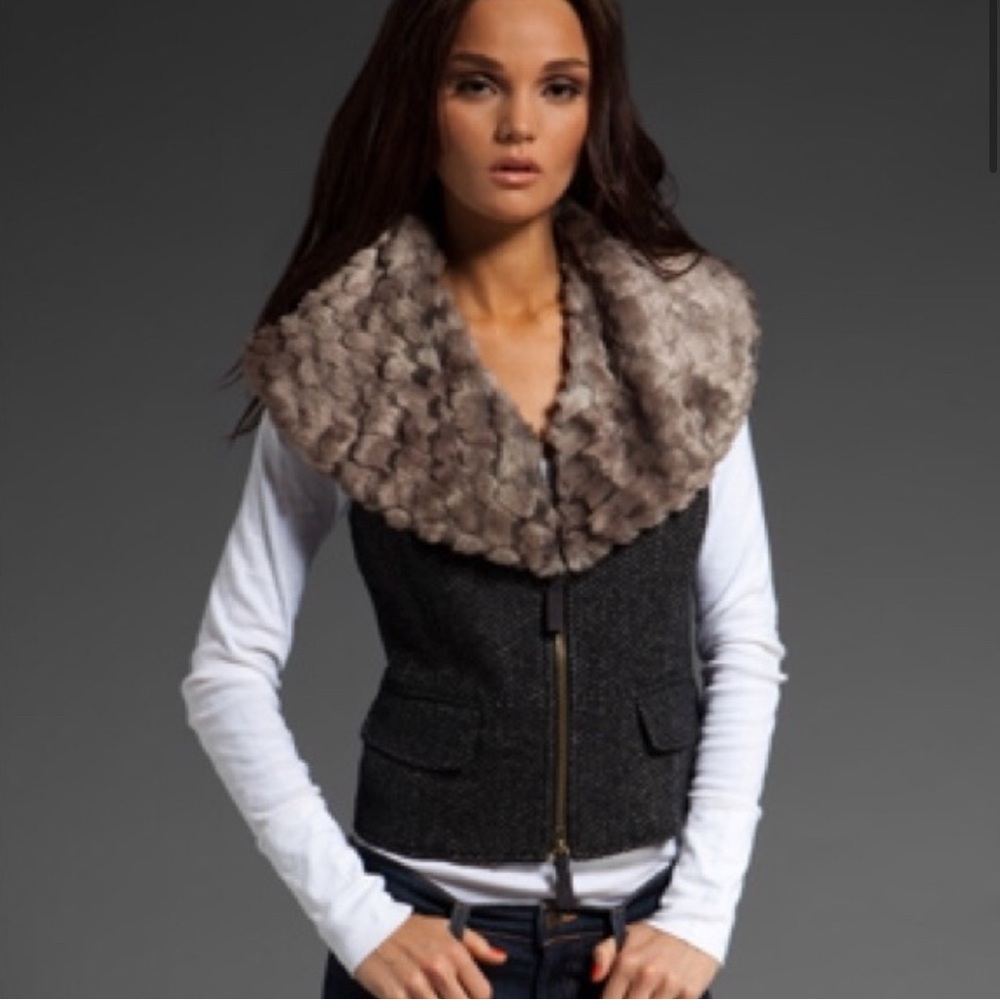Juicy Couture Herringbone Faux Fur Collar Vest